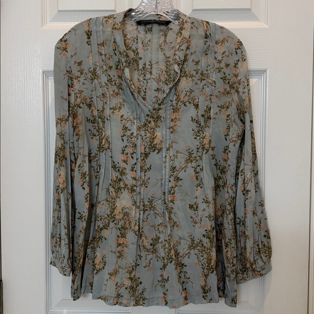 Peruvian Connection Floral Pleated Blouse Size Small - Picture 2 of 7